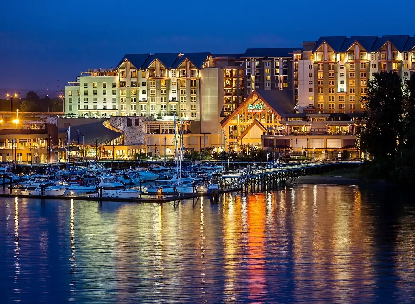 Resort exterior beside reflective water